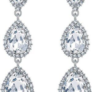 Women's Gold-tone Austrian Crystal Teardrop Pear Shape 2.5 Inch Long Earrings